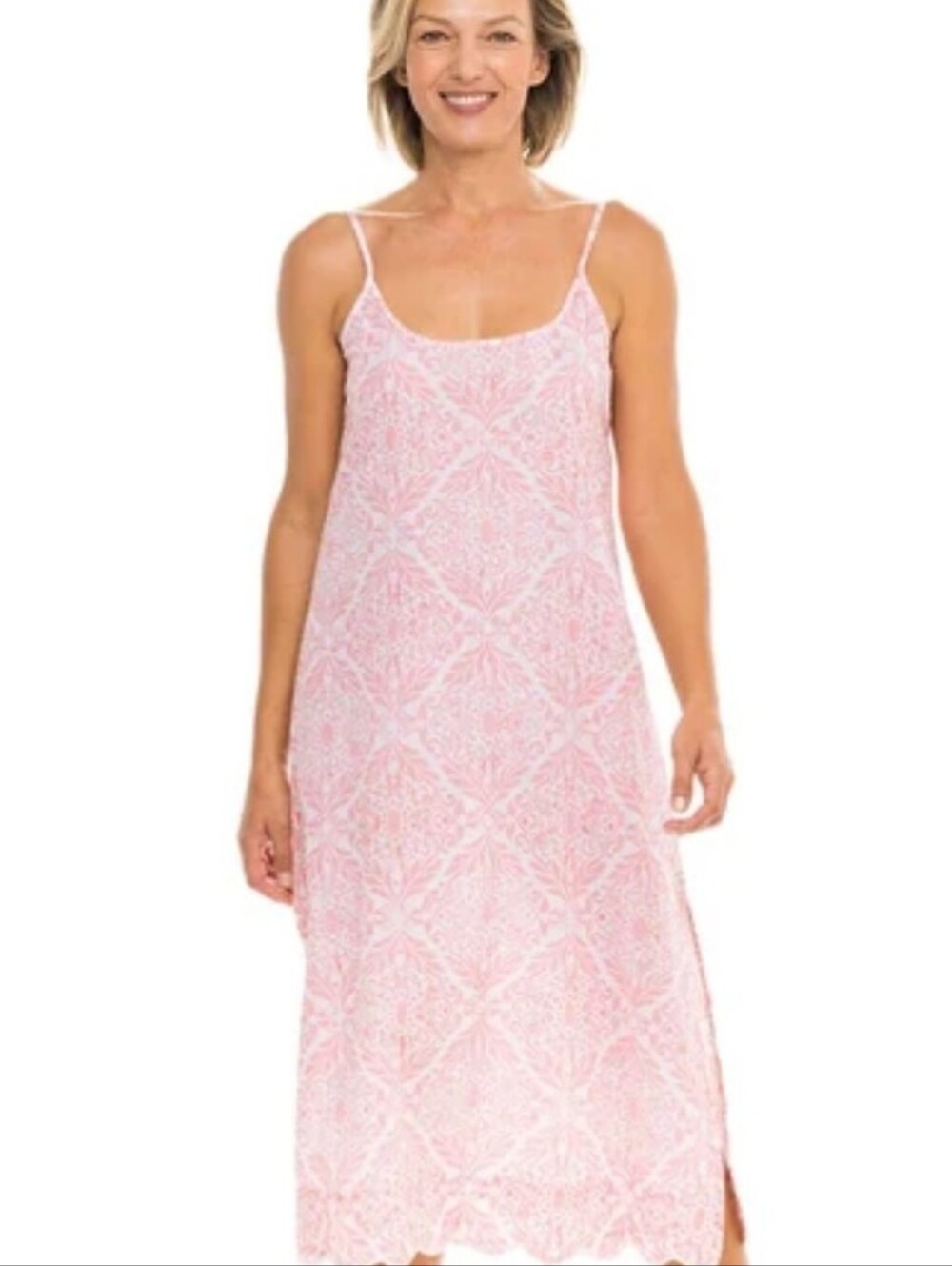 Heidi Carey Coral Filigree Spaghetti-Strap Cotton Nightgown